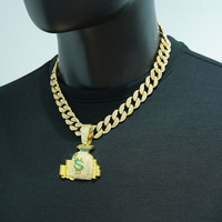 Européen Américain Hip-Hop Hommes Collier Dollar $ Symbole Argent Sac Pendentif Alliage Strass Transfrontalier Bijoux pour Fêtes