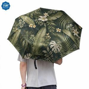Parapluie compact automatique à imprimé feuilles tropicales de la jungle, UPF50+, résistant au vent, parapluie de pluie et de soleil pour les voyages et l'usage quotidien - Product Image 3
