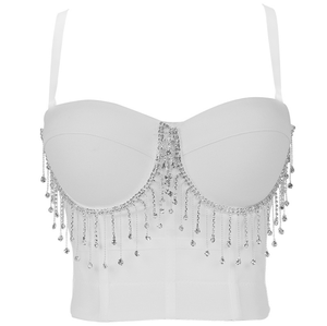 ชุดชั้นในดันทรงสำหรับไนต์คลับประดับพลอยเทียมพู่สุดเซ็กซี่บราแบบบิวท์อินครอปสวมใส่เสื้อคอร์เซ็ตตัวท่อนบนสายเดี่ยว1797 - Product Image 5