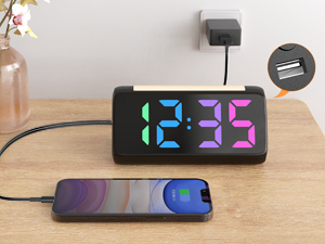 USB Kép Báo động kỹ thuật số Đồng hồ báo thức cho phòng ngủ với <span class=keywords><strong>8</strong></span> màu ánh sáng ban đêm Dimmer lớn LED hiển thị kỹ thuật số analog-kỹ thuật số Đồng hồ - Product Image 6