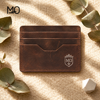 Porte-cartes en cuir marron vintage, portefeuille fin avec aspect cuir vieilli et encoche géométrique pour le pouce, idéal pour les collections de marques de détail