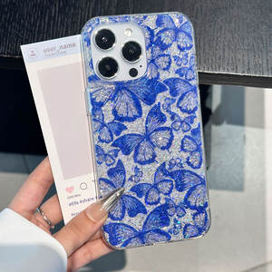 Coque pour iPhone 17 Pro Max, motif papillon bleu avec paillettes en résine, protection intégrale antichoc - Product Image 2