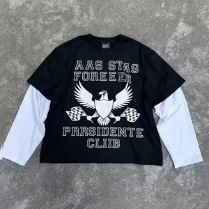 Custom logo DTG Print Long Sleeves Oversized Men Vintage Double Layer Acid Wash Cotton t Shirt - Product Image 1