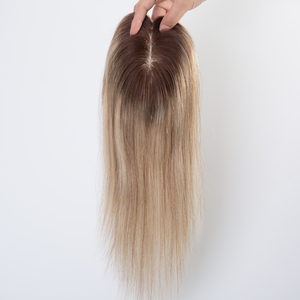 Extensiones de Cabello Humano Rubio Ombre con Clip y Base de Seda para Mujer, con Raíz Oscura y Cobertura de Corona Recta - Product Image 2