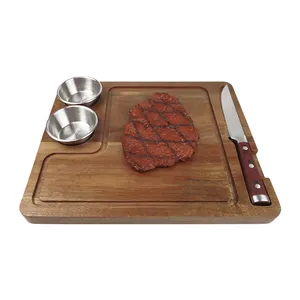 Wooden Steak Board Custom Premium Steak Cutting Board 100% Acacia Wood Steak Knife And Cups