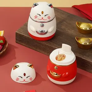 ที่ใส่ไม้จิ้มฟันแบบกด Fortune Cat ผลิตจากพลาสติกเป็นมิตรกับสิ่งแวดล้อม สำหรับห้องนั่งเล่น ดีไซน์สวยงาม สีสันสดใส กล่องไม้จิ้มฟันแบบป๊อปอัพอัตโนมัติ ลายการ์ตูน - Product Image 4