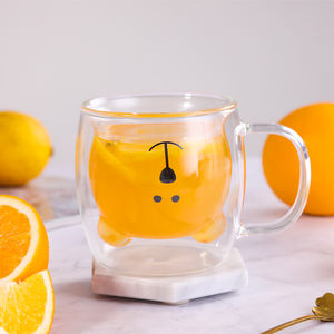 Tasses à thé et soucoupes en verre à double paroi isothermes BearGlass 8,5 oz, motif ours, mignonnes tasses à expresso et à lait pour cadeau d'anniversaire personnel - Product Image 5