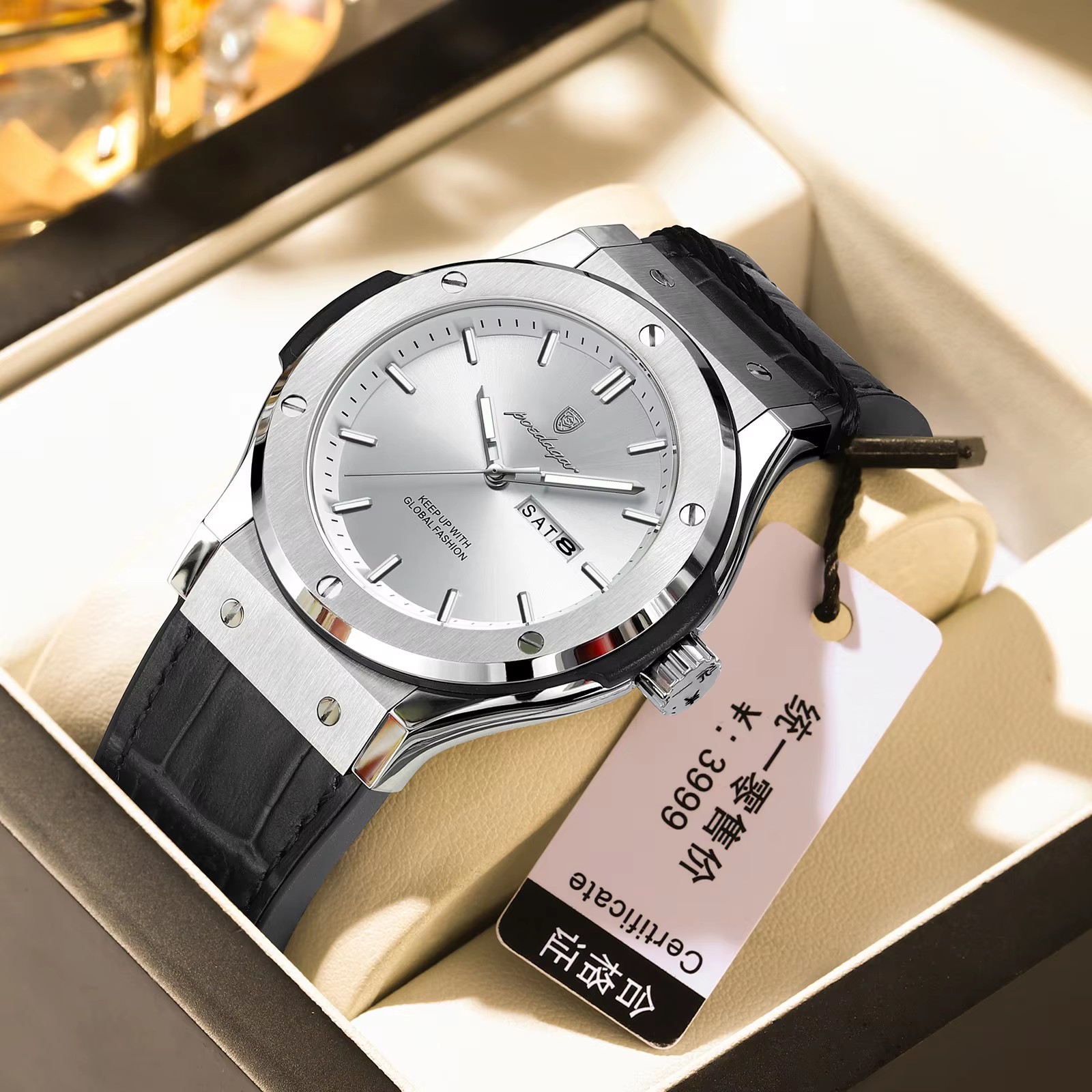 4 white dial silver case