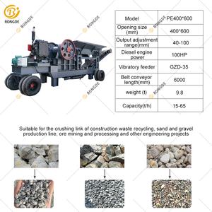 Concasseur à Mâchoires Mobile pour l'Exploitation Minière de Roches et de Pierres, Moteur Diesel PLC, Capacité 20-100 T/h - Product Image 2