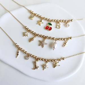 Venta al por mayor nuevo diseño collar 18K chapado en oro Multi encanto collar cereza FE corazón bola cadena Collar para mujer - Product Image 3