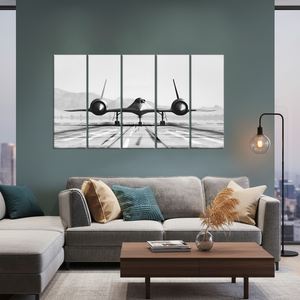 Art mural sur toile SR-71 Blackbird, impression monochrome moderne pour décoration d'aviation, lot de 5 toiles - Product Image 3