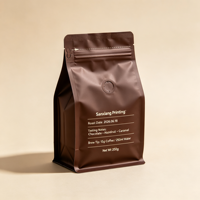 Sachet à fond plat à huit soudures latérales, étanche à l'humidité, haute qualité pour grains de café, impression personnalisée en gravure, pochette stand-up refermable de qualité alimentaire