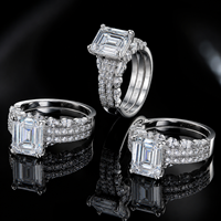 Bague de fiançailles pour femme en argent 925 avec moissanite taille émeraude VVS couleur D, large bande, certificat GRA - En stock, en promotion