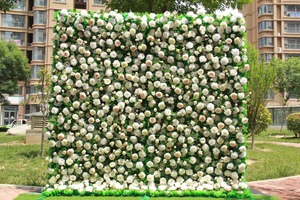 Mur floral artificiel vert et blanc frais avec roses rondes et feuillage luxuriant pour la décoration murale de style jardin - Product Image 6