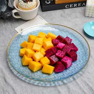 Assiettes de présentation élégantes en <span class=keywords><strong>plastique</strong></span> à motif tressé avec bord doré, <span class=keywords><strong>vaisselle</strong></span> <span class=keywords><strong>jetable</strong></span> pour mariages, traiteurs, banquets, restaurants - Product Image 2