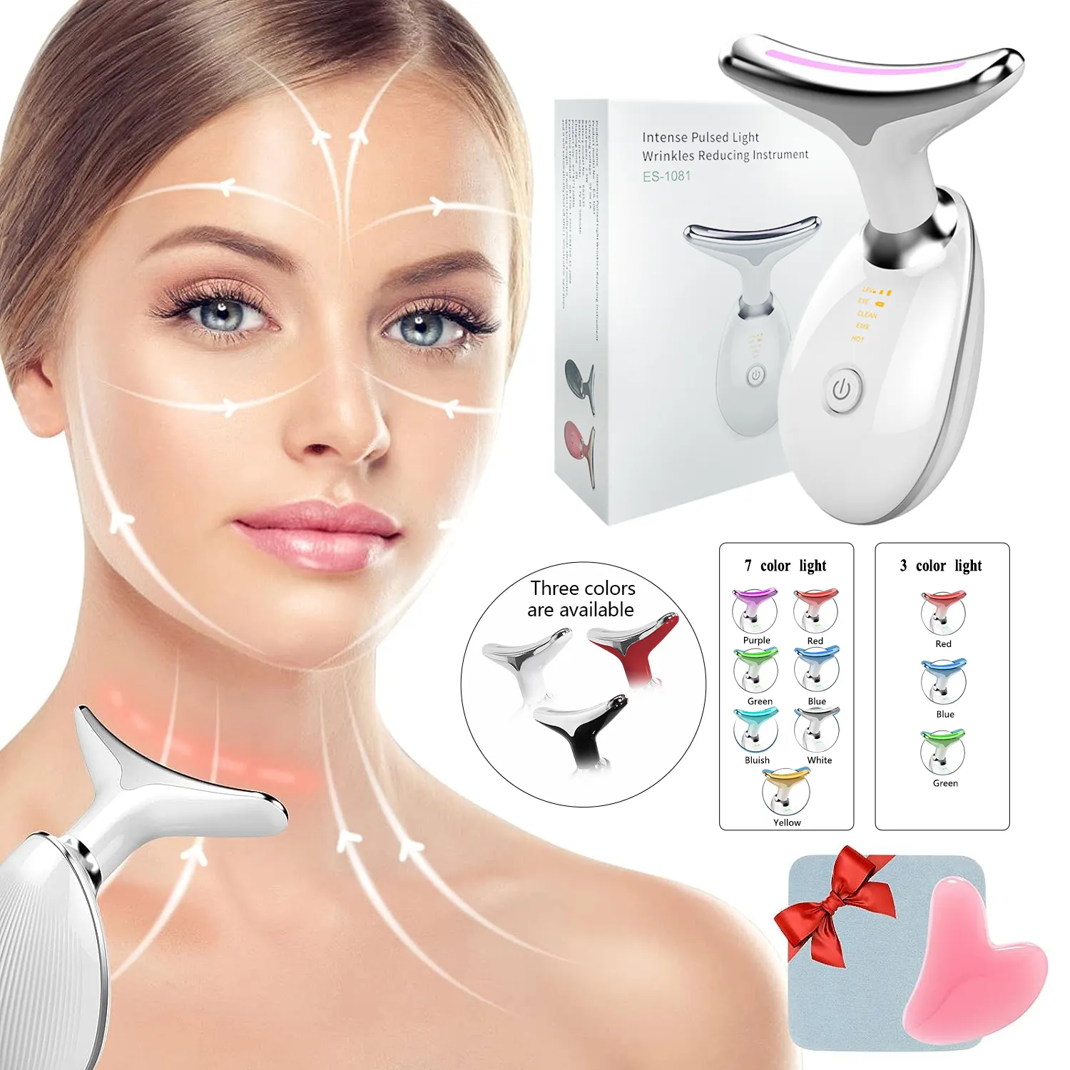 Terapia de luz LED recargable personalizada, masajeador facial en forma de V para levantar la barbilla de doble mejilla, masajeador facial antiarrugas y cuello