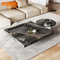 Table basse ronde en verre trempé avec plateau en pierre frittée PURUO – Vente chaude directe usine, vente en gros