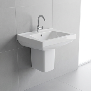 Lavabo demi-pied en céramique de style européen avec design en marbre blanc et granit - Product Image 1