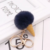 Nouveau et tendance : Pendentif porte-clés semi-artisanal en forme de cornet de glace avec pompon en fausse fourrure de lapin Rex de 5 cm – Vente en gros