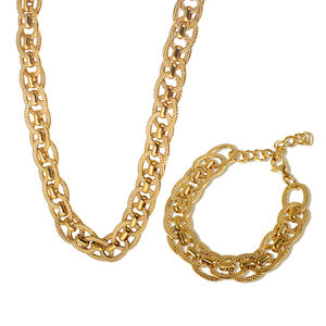 MSX Zeitlose Klobige Panzerkette 18K Vergoldete Edelstahl-Halskette Strukturiertes Klassisches Poliertes Armband Schmuckset für Damen - Product Image 1