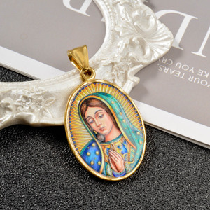oval printed medallion praying virgin personalized stainless steel bulk fine jewelry twist <b>rope</b> necklace pendant - Product Image 4
