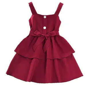 Diseño de vestido rojo para niñas Ropa para niños pequeños Diseños de vestido para niños Venta al por mayor China Ropa para niños Vestidos de princesa para bebés