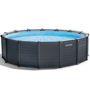 INTEX 26384, 15 pieds, 8 pouces X 49 pouces, haute qualité, extérieur, famille, enfants, plastique, <span class=keywords><strong>graphite</strong></span>, panneau gris, <span class=keywords><strong>piscine</strong></span>, ensemble - Product Image 1