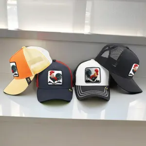 2023 Animal Bordado Logotipo Bulk Moda Design animal Plain baseball cap 5 painel camionista Malha chapéus cap