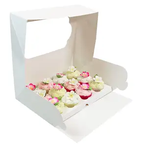 Auto-Popup Cardboard Gift Packaging Cardboard Baking Cupcake Containers Cookies White Paper Bakery Cake Box With Window