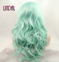 LINDALHAIR Vert Clair 13x3 Synthétique Avant de Lacet Perruque Lâche Bouclée Perruques pour Femmes 24 Pouces Long Ondulé Synthétique Avant de Lacet Perruque