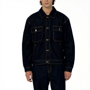 Chaqueta de mezclilla lavada informal para hombre, estilo motociclista, con estampado personalizado, venta al por mayor de fábrica - Product Image 1