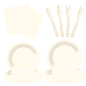 DAMAI - Juego de Vajilla Desechable de Papel Color Crema para Fiestas, Platos de 7 y 9 Pulgadas, Vasos de Papel y Servilletas - Product Image 2