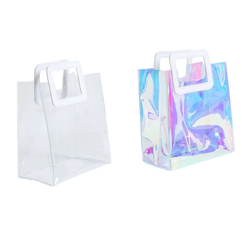 Лидер продаж, модная голографическая сумка из ПВХ, роскошная водонепроницаемая сумка для покупок из ПВХ с логотипом, женские косметические сумки