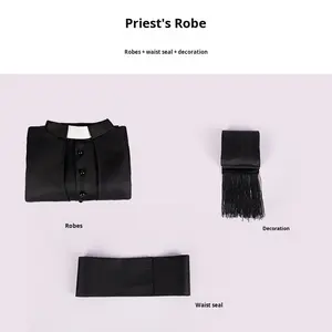 Costume de Prêtre Médiéval Catholique, <span class=keywords><strong>Soutane</strong></span> Religieuse Romaine, Vêtements de Pape Pasteur Père, Robe de Messe Missionnaire, Tenue de Clergé - Product Image 6