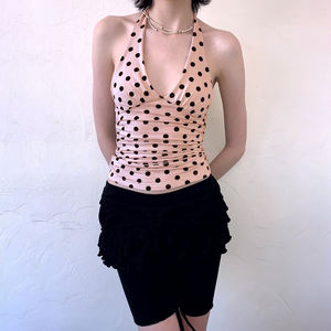 Mini-jupe en tricot à pois pour femme, taille basse, à volants superposés, taille élastique, décontractée, courte, pour l'été - Product Image 4