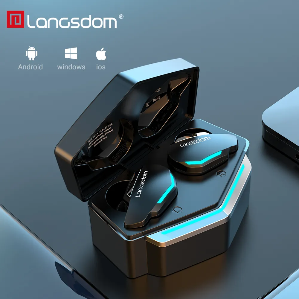 2021 New Best Seller Langsdom G30 Bluetooth TWS LED Earphone Rgb Gaming Headphone True Wireless Earbuds With Low Delay