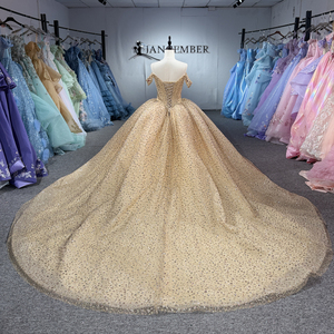 Dy1548 Shiny Gold Chiffon Quinceanera Ball Gown Lace Applique Natural Waistline Dress for <b>Sweet</b> 16 Draped <b>Party</b> Style for - Product Image 4