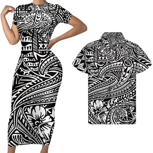 Black Polynesian Tribal Design Sexy Dresses 2021 Bodycon Good Quality Long Bodycon Dresses Sexy Dress Bodycon Match Men Shirt