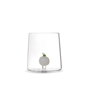 Bicchiere in Vetro Borosilicato Trasparente con Mini Decorazione a Zucca Bianca - Product Image 1