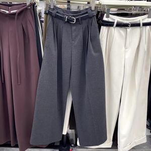 กางเกงสูทของผู้หญิงกางเกงขากว้างของผู้หญิงกางเกงสำหรับใส่ในสำนักงานขาตรงเอวสูงสง่างาม - Product Image 3