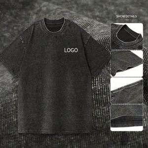 Custom Logo Vintage Acid Washed T Shirt Men Distressed Heavyweight Cotton Blank Oversized Tshirt 100% Cotton for Men's T-Shirt - Product Image 3