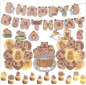 Set de Decoración para Fiesta de Cumpleaños de <span class=keywords><strong>Capibara</strong></span>, Adorno para Pastel de <span class=keywords><strong>Capibara</strong></span>, Globos de Látex, Pancarta de Feliz Cumpleaños, Látex para Decoración de <span class=keywords><strong>Capibara</strong></span> - Product Image 1