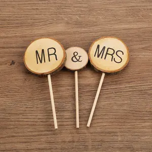 Ychon MR & MRS Wood Dekorasi Kue Pesta Pernikahan, Hiasan Cupcake Topper Valentine
