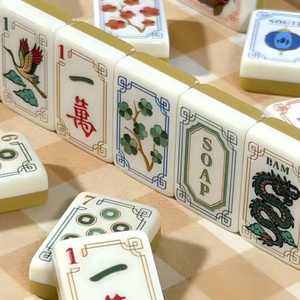 Juego de 160 fichas de Mahjong Americano de 2 capas, diseño de grulla, esencial para la noche de juegos, noche de damas, dorado arena, marfil cálido, bicolor - Product Image 4