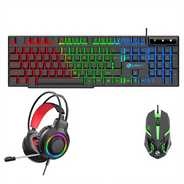 4-in-1 Set GTX300 USB RGB Wired Luminous Keyboard Mouse Headset Mouse Pad Office Gaming