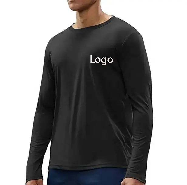 Camiseta transpirable y de secado rápido con estampado bordado personalizado para hombre, camiseta CVC, camiseta de manga larga para hombre