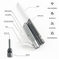 Couteau de poche multifonction 7 en 1, acier 3CR13, manche en aluminium, outil de survie pour le camping en plein air avec tournevis et sifflet