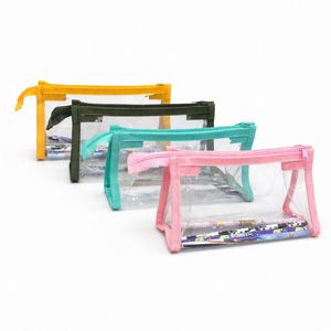 Trousse à crayons triangulaire transparente en PVC personnalisée, grande capacité, étanche, pour enfants - Vente en gros - Product Image 1