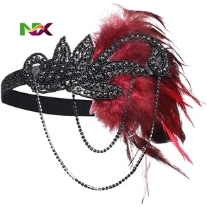 Ecoparty1920s Bandeau de costume <span class=keywords><strong>Charleston</strong></span>, accessoires de costume, coiffe de flapper, bandeau à plumes et perles style Great Gatsby - Product Image 4
