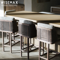 WISEMAX FURNITURE Mobilier moderne et minimaliste pour hôtels, tabouret de bar, bois de frêne, dossier en rotin, ensemble de chaises de salle à manger en cuir pour la maison
